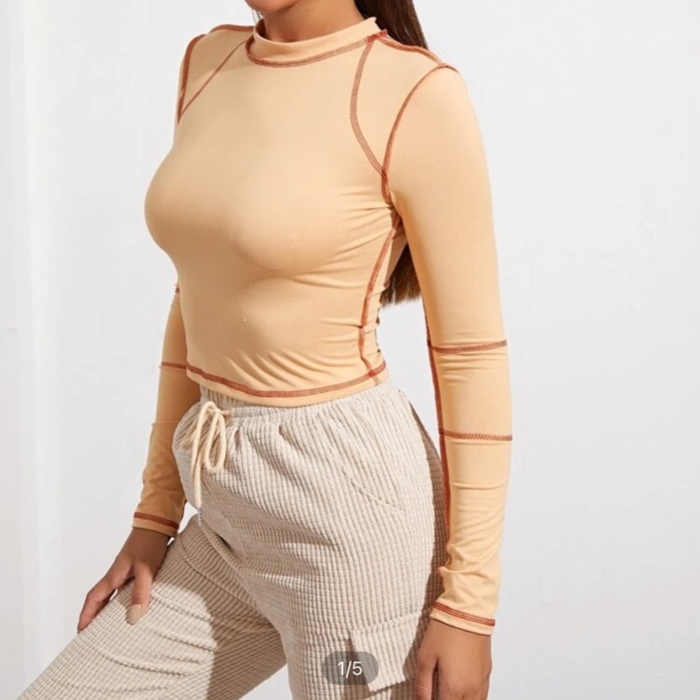 Shein Contrast Stitch Crop Slim Tee - Brand New